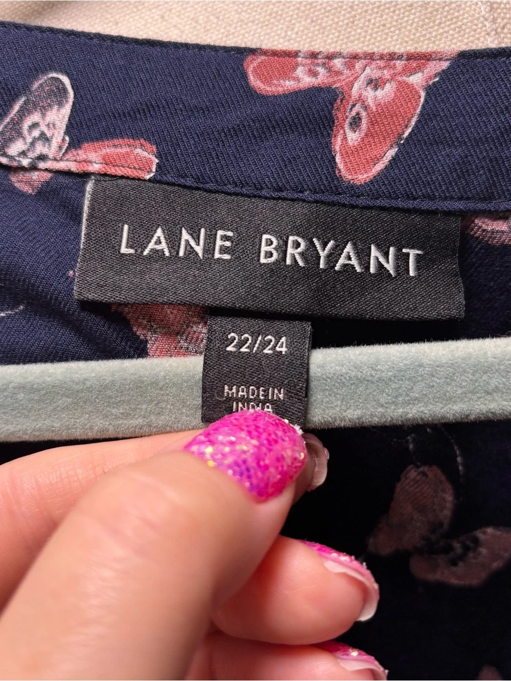 Lane Bryant Navy Button-Front Blouse with Butterfly Print Size 22/24